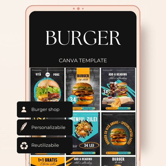 Template Postari Social Media pentru Burger shop - set black