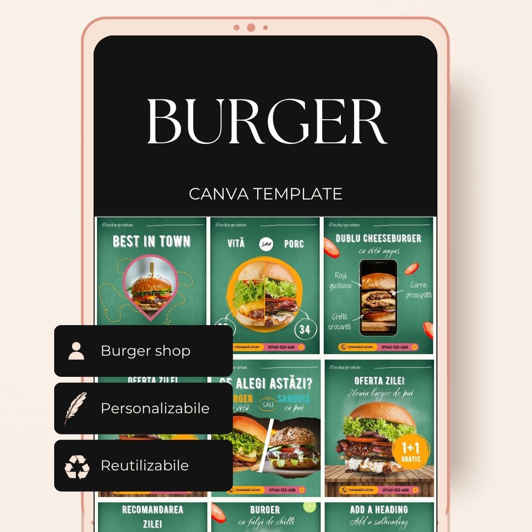 Template Postari Social Media pentru Burger shop - set green